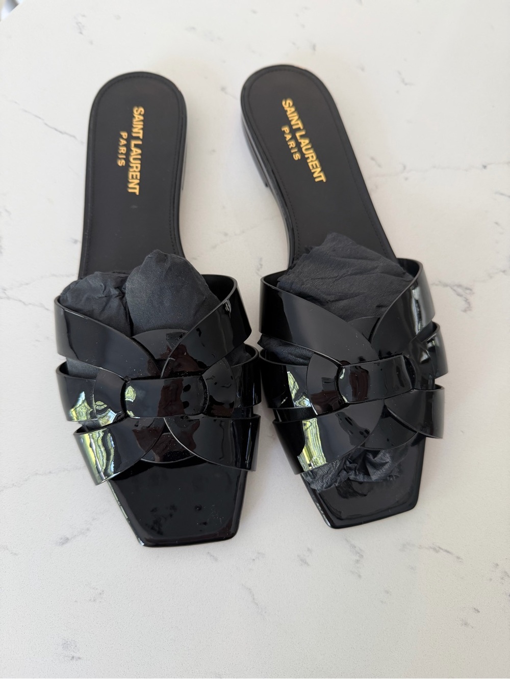 YSL Black Patent Leather Tribute Mules - Picture 3 of 10